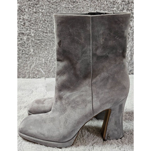 NEW Sam Edelman Jaye River Grey Suede Block Heel Platform Ankle Boots Sz 11 - Picture 1 of 6